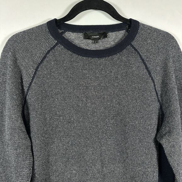Vince. Classic Luxe Soft Wool Cashmere Crewneck Sweater Gray Navy Men’s Small - Picture 2 of 8